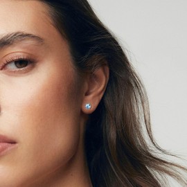 Stud Earrings for Women Sterling Silver Studs Ladies Silver Earrings Cubic Zirconia Earrings March Birthstone Earrings Cute Earrings for Top of Ear Aquamarine Earrings