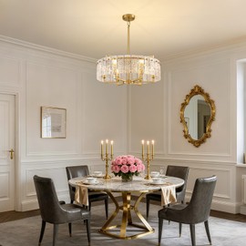 MOOONICHE 23.62" Gold Water Ripple Glass Chandeliers, 6-Light Modern Round Chandelier, Luxury Drum Chandelier Lighting Fixtures for Living Room Dining Room Kitchen Bedroom Foyer Hotel