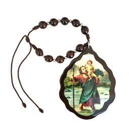St Christopher Brown Wood Medallion Hanging Home Blessing Car Auto Protection Medal Crib Medal Ornament Medallon San Cristobal