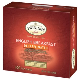 Twinings Decaffeinated English Breakfast Black Tea, 100 Individually Wrapped Tea Bags, Smooth, Flavourful Black Tea