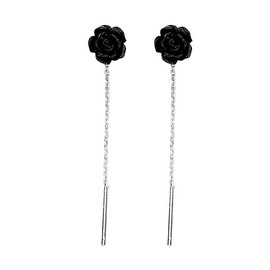 ONLYJUMP Colorful Rose Flower Earrings for Women Long Tassel Dangle Earrings Fashion Jewelry for Daily Wear Party Wedding Valentine's Day Gift (Black)