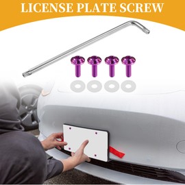 Partuto 1set 1/4" M6 Universal Anti Theft License Plate Screws - Car Security Bolt Fasteners Kits for Car Tag Frame Holder with 4 Silicone Washers - Titanium Alloy Purple