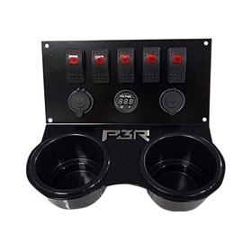 PBR Products compatible with Honda Pioneer 1000 Cup Holder 5 Red Switches, Volt, USB, and CIG Outlet