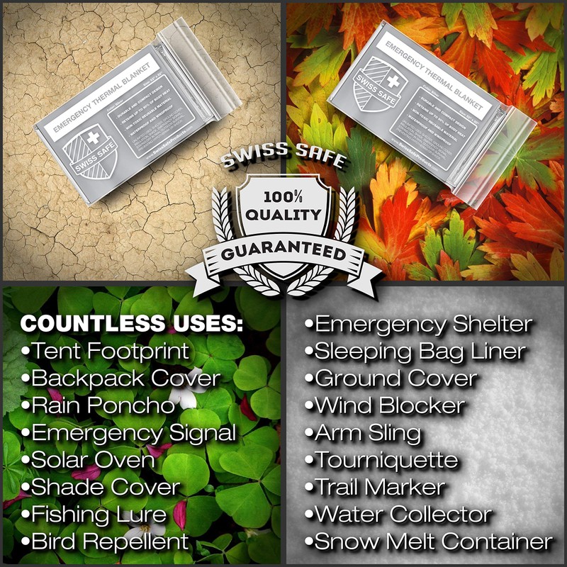 Swiss Safe 4 Pack Mylar Emergency Blankets for Survival -
