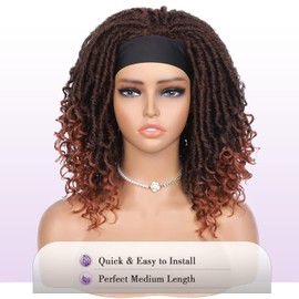 WIGER Short Dreadlock Wigs For Black Women Faux Locs Headband Wig Braided Wigs Curly Hair Wig Ombre Ginger Twisted Wigs Synthetic Locs Crochet Hair 1B/350