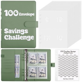 Zuozee 100 Envelopes Money Saving Challenge Binder, A5 Savings Challenges Book with Envelopes & Tracker, Savings Binder 100 Pocket Pre-Numbered, Save $5050, Green