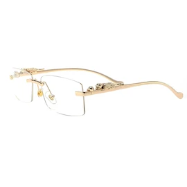 88flix Rimless Glasses, Korean Date Glasses, Women's, Men's, Unisex, Rimless, Square Green, Leopard, Clear Lens, gold