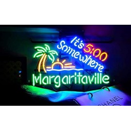 Glass Tube Neon Sign It's 5:00 Somewhere 17”×13” for Home Bedroom Garage Decor Wall Light, Striking Neon Sign for Bar Pub Hotel Man Cave Recreational Game Room