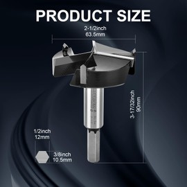 Mollom (63.5mm|2-1/2") Triple Flute Forstner Drill Bit for Woodworking with 3-Cutter YG8 Carbide Tipped of 2.0mm,Hinge Cutter Tool Kits for Hard Soft Wood, Plastic, Plywood