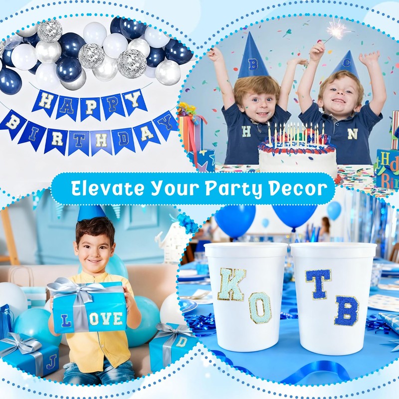 Self Adhesive Chenille Letters Patches 104PCS Blue Stick on Letter