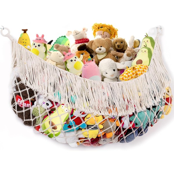 Large Stuffed Animal Storage - Upgraded [56in Wide/Handwoven Macrame/Cream] Toy