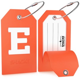 Shacke Initial Luggage Tag with Full Privacy Cover and Stainless Steel Loop – (Letter E)
