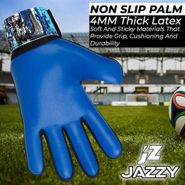 Jazzy Sports Soccer Goalie Gloves, Football Goalkeeper Gloves for Kids Boys Youth Children Double Wrist & Finger Protection Along with 4mm Grip Palm (Blue, Size 5 Suitable for 9-12 Years)