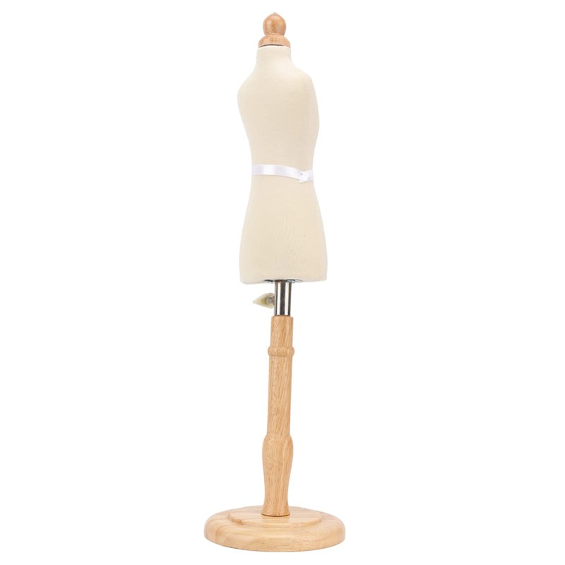 Female Mannequin Torso Dress Shape with Height-Adjustable Stand, Wooden Base,