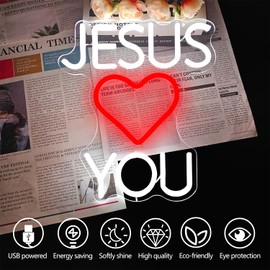 Jesus Loves You Neon Sign for Wall Decor Led Sign Dimmable Christian Neon Light Religious Light Up Sign for Home Classroom Christ Living Room Bedroom Jesus Gift