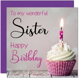 Sister Birthday Card for Women Men Pink Grey Cupcake Birthday Cards for Sister Sis