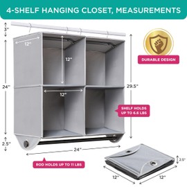 HOLDN’ STORAGE - 4 Shelf Hanging Closet Organizer with Metal Rod - Bamboo Inserted, Holds up to 24 pounds - 24” W x 12” D x 29.5”H - Perfect for College Dorms & RV Hanging Organizer