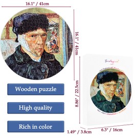 Bristlegrass Wooden Jigsaw Puzzles 1000 Pieces for Adults 312 Pieces European Round Puzzle - Self Portpait with Bandaged Ear by Vincent Van Gogh Gifts Art Collectibles Painting Puzzles (312 pcs)