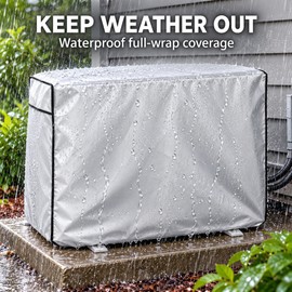 Silver 600D Oxford Outdoor Air Conditioner Cover, Full-Wrap Waterproof Weather Protector with Elastic Hem