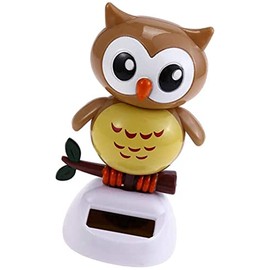 Joylern Solar Owl Bobble Shaking Head Dancing Toy Cat Figurine Statue Car Dash Board Ornaments for Car Vehicle Decoration - Light Coffee, Brown