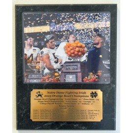 Notre Dame 2025 Orange Bowl Champions 8x10 Photo Plaque with an engraved nameplate with the season results (Black Marble)
