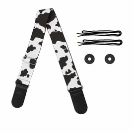 Pizding Guitar Players Men Women Shoulder Strap with Cow Black White Pattern Bass,Electric,Acoustic Guitars Strap Replacement for Handbags