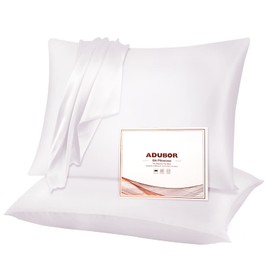 Adubor Mulberry Silk Pillowcase 2 Pack for Hair and Skin with Hidden Zipper, Both Side 23 Momme Silk, 900 Thread Count, 20x30inch, 2PCs, White