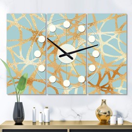 Designart 'Golden Luxury Metallic Geometrics IV' Oversized Mid-Century Modern 3 Panels Wall Clock