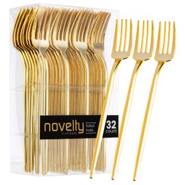 Novelty Modern Flatware, Cutlery, Disposable Plastic Salad forks Luxury Gold 32 Count