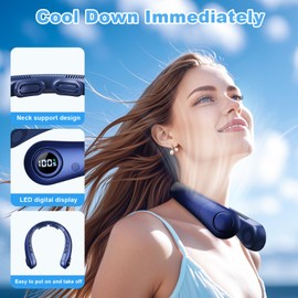 Portable Neck Fan that Blow Cold Air, LED Display, Rechargeable Hands-Free Wearable Cooling Personal Fan, 5 Speed, Neck Support, Bladeless Neck Air Conditioner, Gift for Women/Men, Hot Flashes, Travel