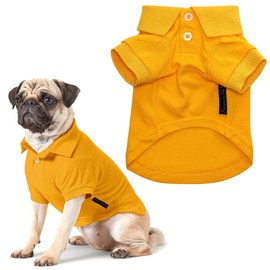 Parisian Pet Dog Polo - Breathable Cotton Shirt in Solid Yellow - Summer Pullover Clothes With Button-Up Collar for Large Dogs L
