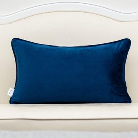 Alerfa 12 x 20 Inch Rectangle Geometrical Plaid Striped Embroidery Cut Velvet Cushion Case Luxury Modern Lumbar Throw Pillow Cover Decorative Pillow for Couch Sofa Living Room Bedroom Car, Navy Blue