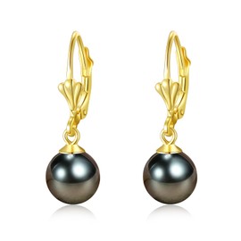 HXLWQYV AAAAA Tahitian Black Pearl Earring With Flower Shaped Hook For Women, 925 Silver Dangling 10mm Saltwater Pearl Jewelry, Gift For Women Mother Wife Sister Friend