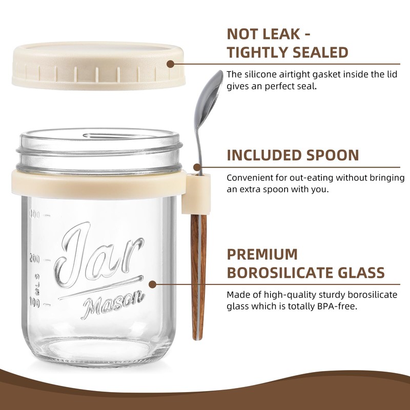 6 Pack Overnight Oats Containers with Lids and Spoons, 16