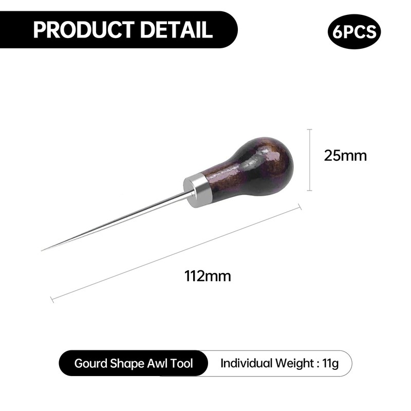 ZenithQuest 6 Pack Gourd-Shaped Sewing Awls, Professional Tailors Awl Tool