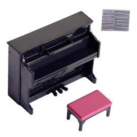 Doll House Piano-1:12 Miniature Upright Piano and Piano Bench Set/Doll House Miniature Furniture (Black)
