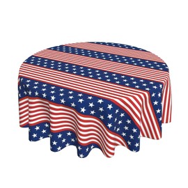 Kawani Patriotic Tablecloth Round 60 Inch Fourth of July Red White Blue Stars Tablecloths Washable Wrinkle Stain-Resistant Table Cloth Polyester Table Cover for Veterans Day Memorial Day