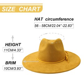 Wotfim Fedora Hats for Women Man with Big Wide Brim Classic Suede Panama Hat Western Outdoor hat-Yellow