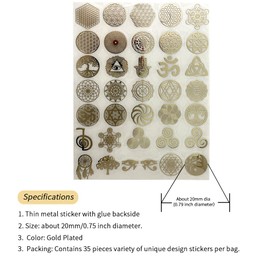 METAL ARTEM 35 pcs/lot Flower of Life Metal Sticker Geometry Orgone Pyramid Sticker Self Adhesive Decals (Rose Gold)