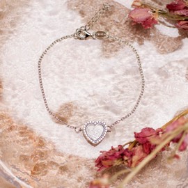 Tuscany Silver Rhodium Plated Floating Cubic Zirconia Stones Heart Bracelet of 19 cm/7.5-inch