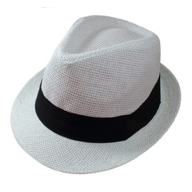 Gelante Summer Fedora Panama Straw Hats with Black Band M215-White-L/XL