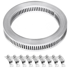Aninako Hose Clamp, Hose Band, Stainless Steel (9.8 ft (3 m) Length, 9 Fasteners, Stainless Steel Band, Duct Clamp, Duct Band, Stainless Steel, Length Adjustment, Exhaust Duct, For Plumbing, Can Be Cut Out As Necessary