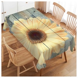 Swono Sunflower Table Cloth Yellow Sunflowers Old Wood Board Rectangle Tablecloth Picnic Table Cover BBQ Table Cloths Polyester for Kitchen Home Coffee Restaurant 50x72 Inch