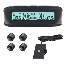Tyona RV Tire Pressure Monitoring System, (0-199PSI) Black Truck/Trailer Solar TPMS with 4 Sensors,TB4Upgraded 6 Alert Modes, wiht Repeater Long Distance Signal Transmission for RV Trailer Trucks