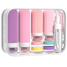 16 Pcs Kits de Cosmetiqueras Rellenables,Botellas de Viaje para Artículos de Tocador,Recipientes Herméticos de Silicona Aprobados por la TSA,Exprimibles,90 ml/60 ml para Acondicionador,Rosa