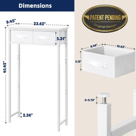MOHOPE 2-Tier Over The Toilet Storage with 2 Fabric Drawers, Freestanding Above The Toilet Storage Cabinet, Space Saver Metal Over Toilet Bathroom Organizer Shelf for Small Space, White