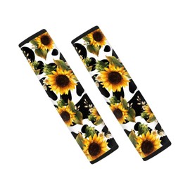 Sellikakes Sunflower and Cow Print Protective 2 PCS Seatbelt Shoulder Cushions with Rubber Backing for Non-Slip Compatible with All Cars and Backpack