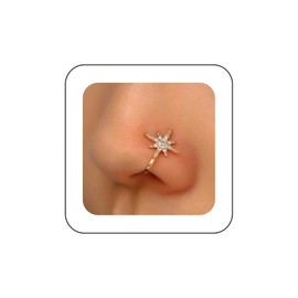 Iaceble Bohemia Crystal Northstar Nose Ring U Shape Clip On Nose Cuff Starburst Wing Nose Stud Faux Nose Septum Ring Gold CZ Bendable Nose Ring Body Nose Ring Jewelry for Women