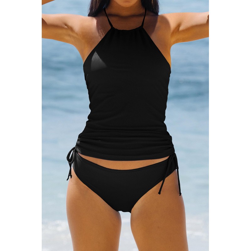 Beachsissi Women's Two-Piece Swimsuits, Padded, Side Drawstring, Swimwear, Halterneck Leopard