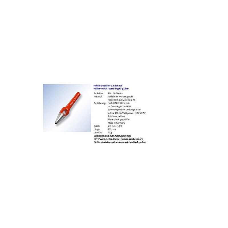Wad punch diameter 3 mm 1/8 inch